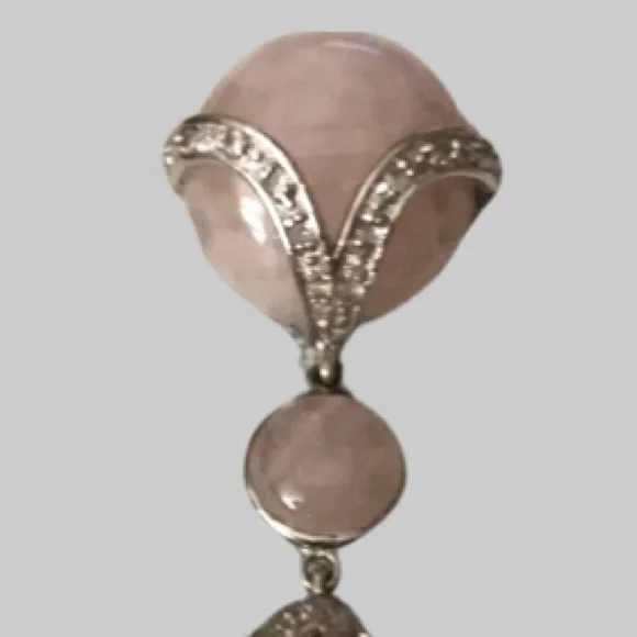 ‼️💥PRICE DROP ☄️ Sterling Silver Rhinestone Rose Quartz Pendant - Picture 6 of 11